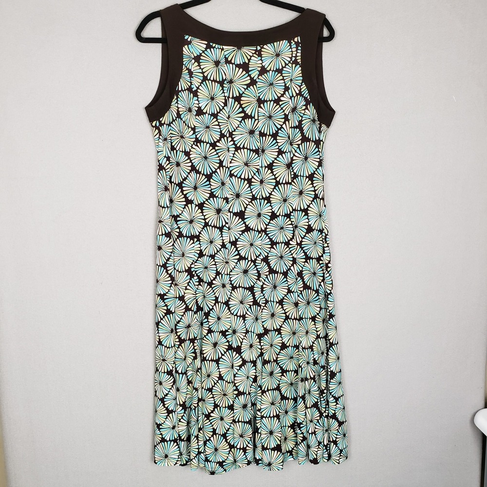 Sandra Darren Size 12 Sleeveless Dress Black Blue Abstract Floral Fan Print
